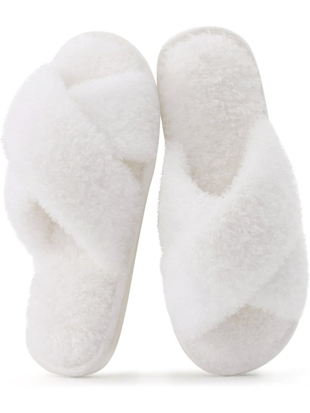 Womens White Faux Fur Memory Foam Fuzzy House Slippers Soft Open-Toe Slippers